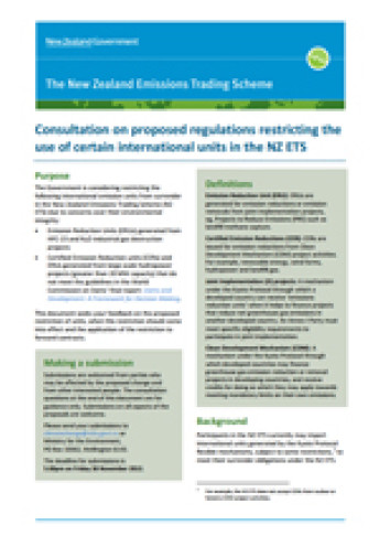 Consultation document proposed regulations restricting the use of certain international units in the NZ ETS