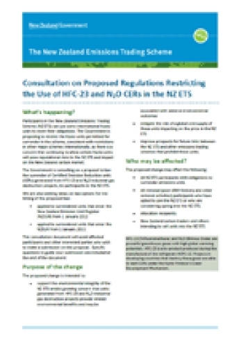 Consultation on Proposed Regulations Restricting the Use of HFC 23 and N2O CERs in the NZ ETS