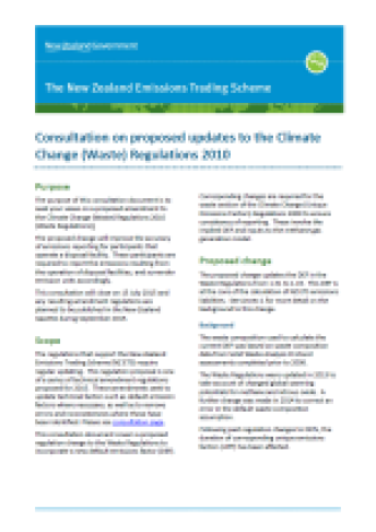 Consultation on proposed updates to the Climate Change Waste Regulations 2010 cover