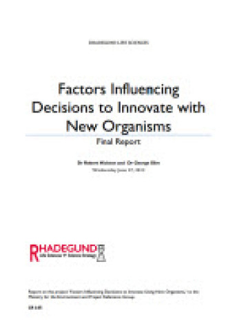 Cover for factors influencing decsions to innovate with new organisms