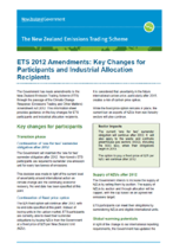 ETS 2012 Amendments Key Changes for Participants and Industrial Allocation Recipients