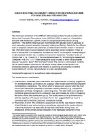 cover for issues in setting secondary contact recreation guildelines for new zealand freshwaters