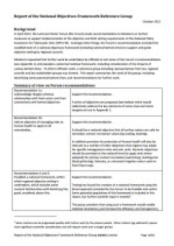 cover for report of the national objectives framework reference group