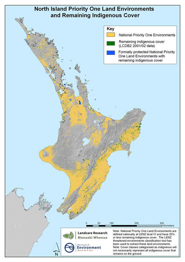North Island Priority One Land Environments and Remaining Indigenous Cover