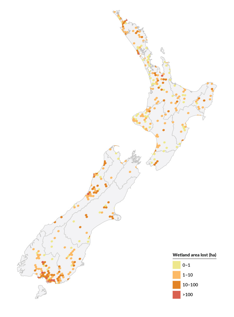 Change in wetland area 1996–2023