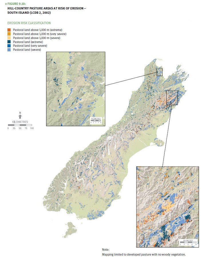Hill country pasture areas at risk of erosion – South Island