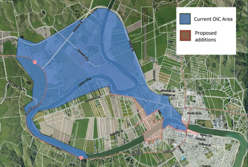 Map showing outline of land blocks with current OIC area and the proposed additions