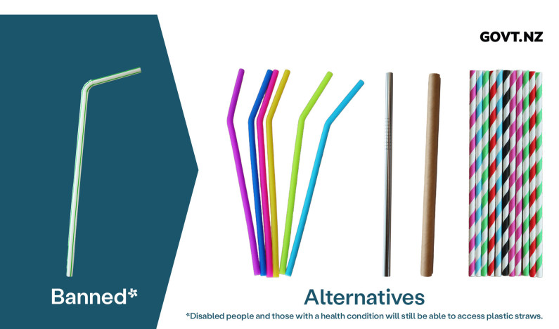 On the left is a banned plastic straw. On the right are alternative straws such as silicon, metal, and paper. Disabled people and those with a health condition will still be able to access plastic straws.