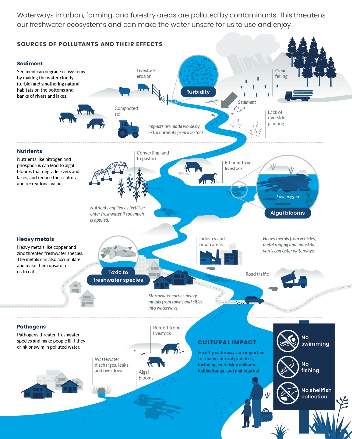 Our activities are polluting the freshwater environment. Infographic.