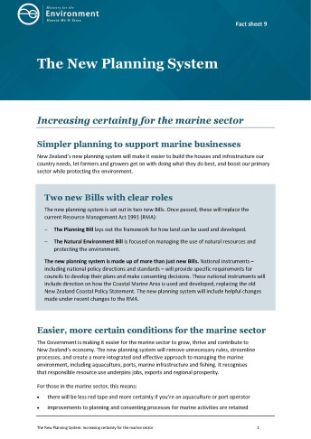 09 New Planning System factsheet   increasing certainty for the marine sector cover