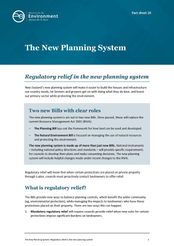 10 New Planning System factsheet   Regulatory relief in the new planning system cover