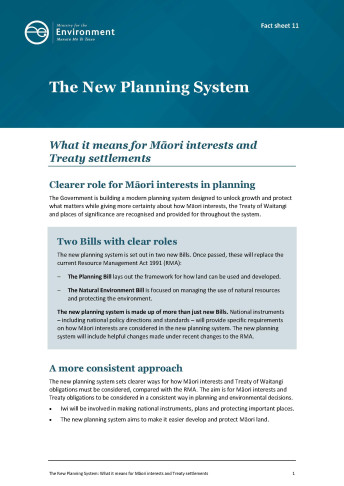 11 New Planning System factsheet   What it means for Māori interests and Treaty settlements cover