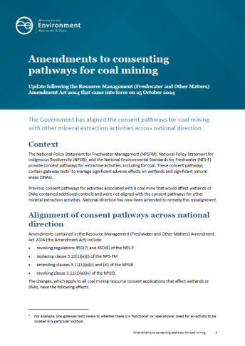 Amendments to consenting pathways for coal mining v2