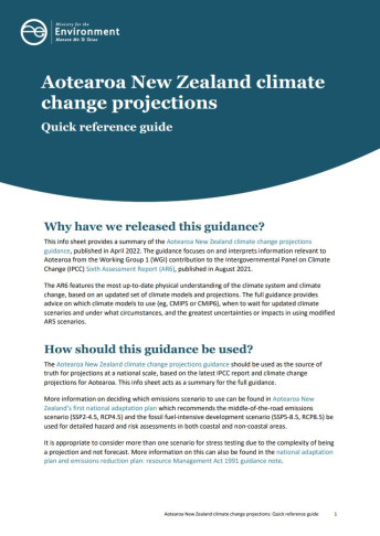 Aotearoa NZ climate change projections guidance quick reference guide cover