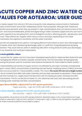 COVER accute copper and zinc water quality guideline values user guide copy