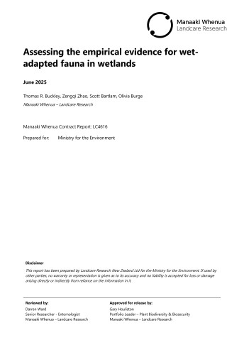 Cover assessing the empirical evidence for wet adapted fauna in wetlands