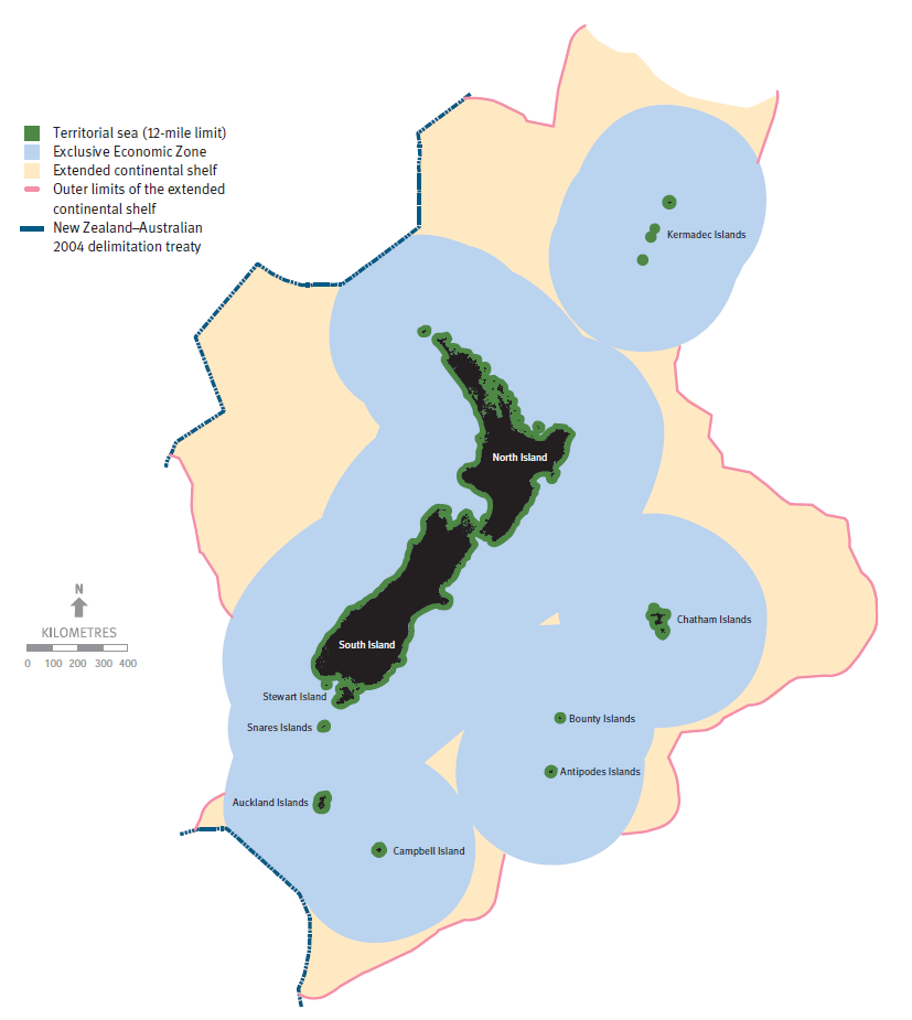 A map showing New Zealand's marine area.