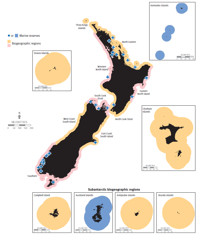 An infographic showing marine reserves in the territorial sea by coastal regions classification.