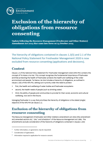 Exclusion of the hierarchy of obligations from resource consenting