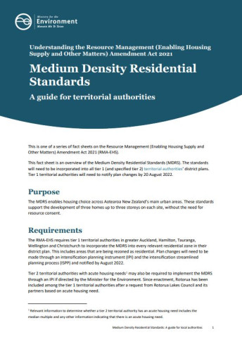 Medium Density Residential Standards A guide for territorial authorities July 2022 tn