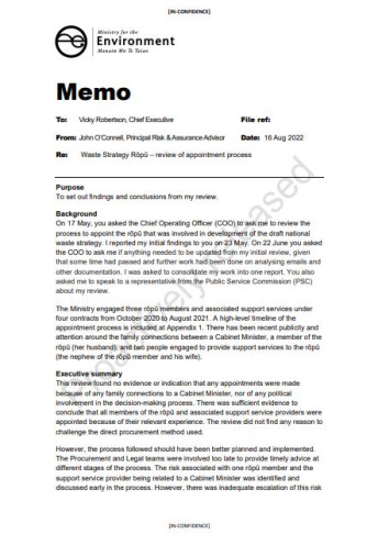 Memo to CE Waste Strategy ropu appointment process review image