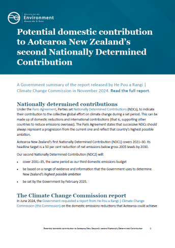 Potential domestic contribution to Aotearoa New Zealands second Nationally Determined Contribution