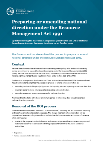 Preparing or amending national direction under the Resource Management Act 1991