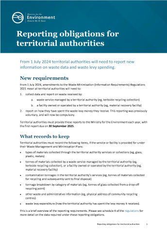 Reporting obligations for territorial suthorities fact sheet cover