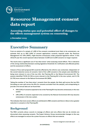Resource Management consent data report cover