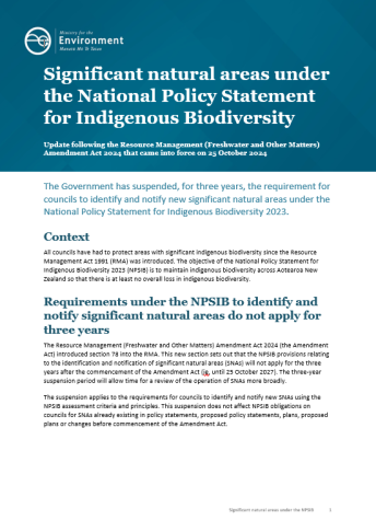 Significant natural areas under the National Policy Statement for Indigenous Biodiversity