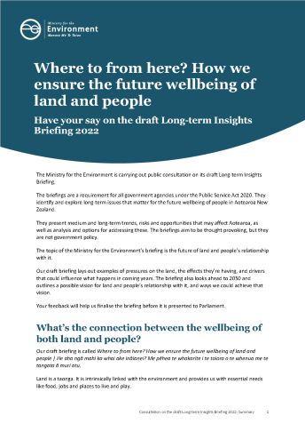 COVER Consultation on the draft Long term Insights Briefing Summary