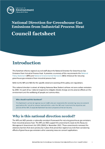 COVER National Direction for Greenhouse Gas Emissions from Industrial Process Heat Council Factsheet