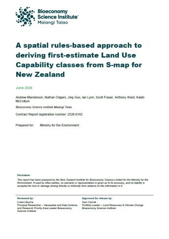 Cover A spatial rules based approach to deriving first estimate Land Use Capability classes from S map for New Zealand