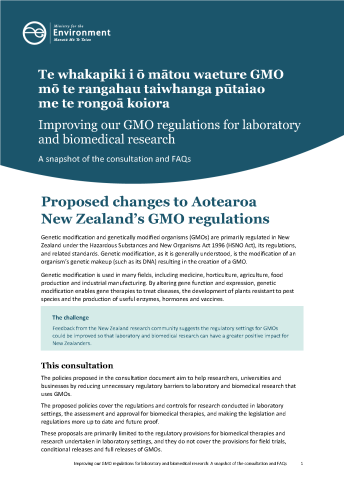 Improving GMO regulations snapshot of the consultation and FAQs cover