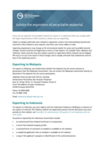 Cover of Advice for exporters of recyclable material