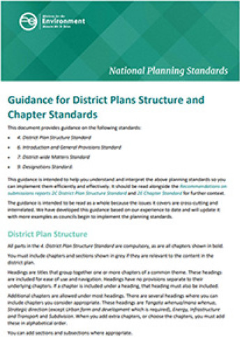 Cover for Guidance for the District Plan Structure and Chapter Standards