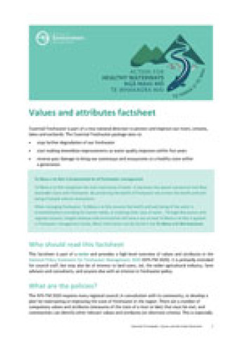 Cover of Essential Freshwater: Values and attributes factsheet