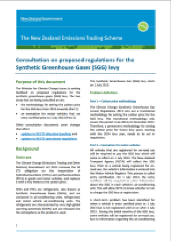 Cover of Consultation on proposed regulations for the synthetic greenhouse gases levy