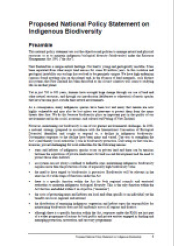 Proposed National Policy Statement on Indigenous Biodiversity publication cover