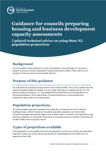 Updated technical guidance on using Stats NZ population projections cover