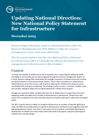 Updating National Direction   New National Policy Statement for Infrastructure   cover