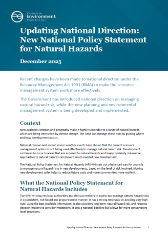 Updating National Direction   New National Policy Statement for Natural Hazards   cover