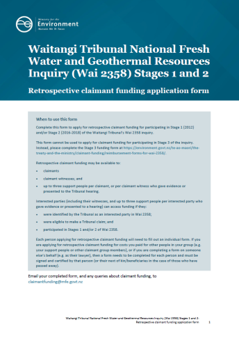 Wai 2358 Stages 1 and 2 application form