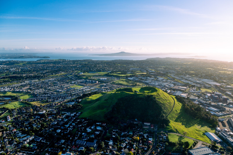 An aerial photograph of Auckland showing Mt Wellington and surrounding areas.