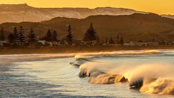 Waves crashing on a Hawke’s Bay beach.