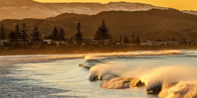 Waves crashing on a Hawke’s Bay beach.