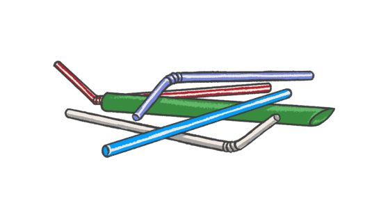 Illustration of multiple single use plastic drinking straws.