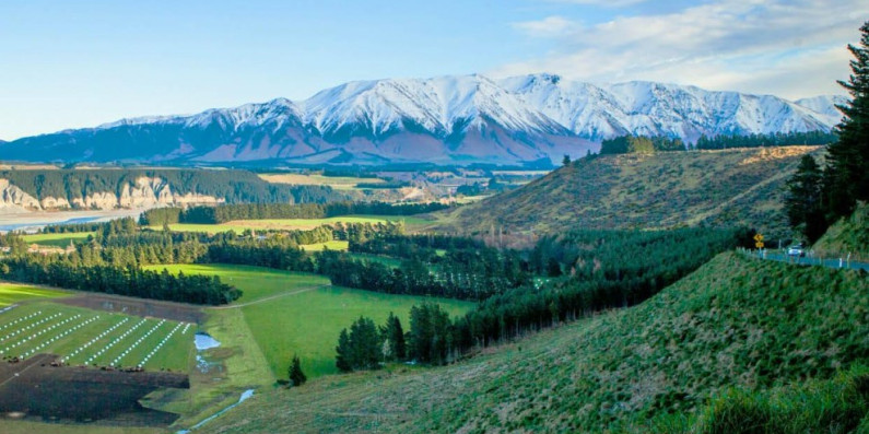 snow capped mountain valley